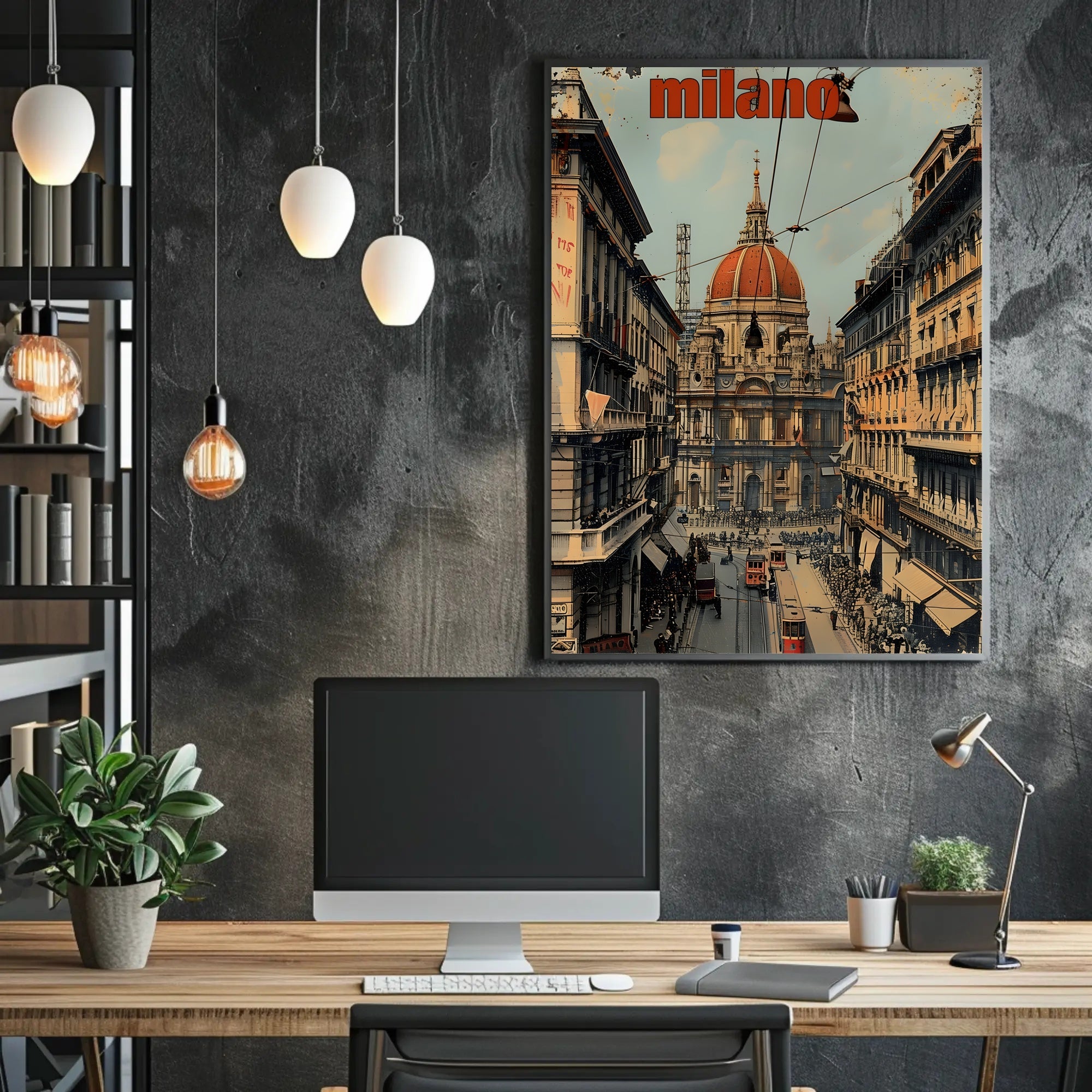 Milan Vintage Urban Scene Travel Poster