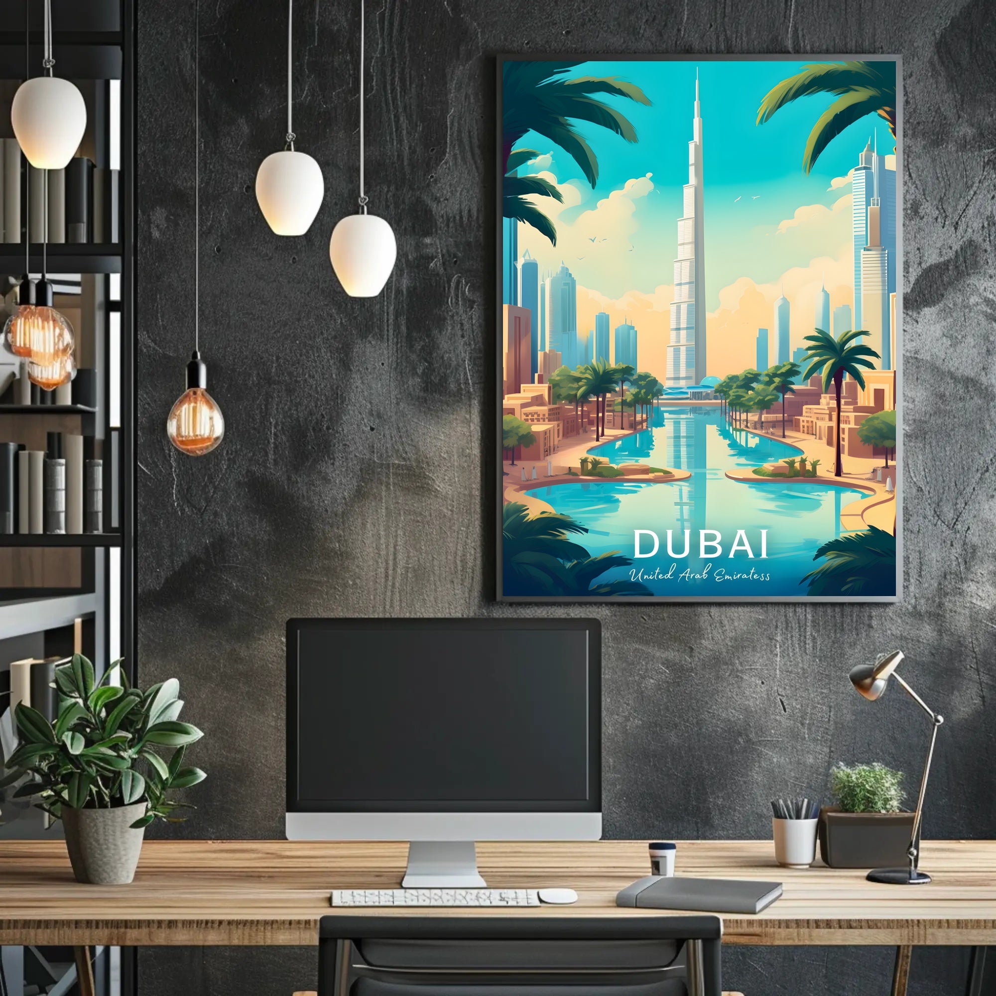 Dubai Skyline Art: Vibrant Burj Khalifa Travel Poster