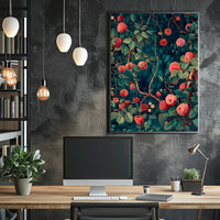 Vibrant Red Floral Scene Artistic Poster