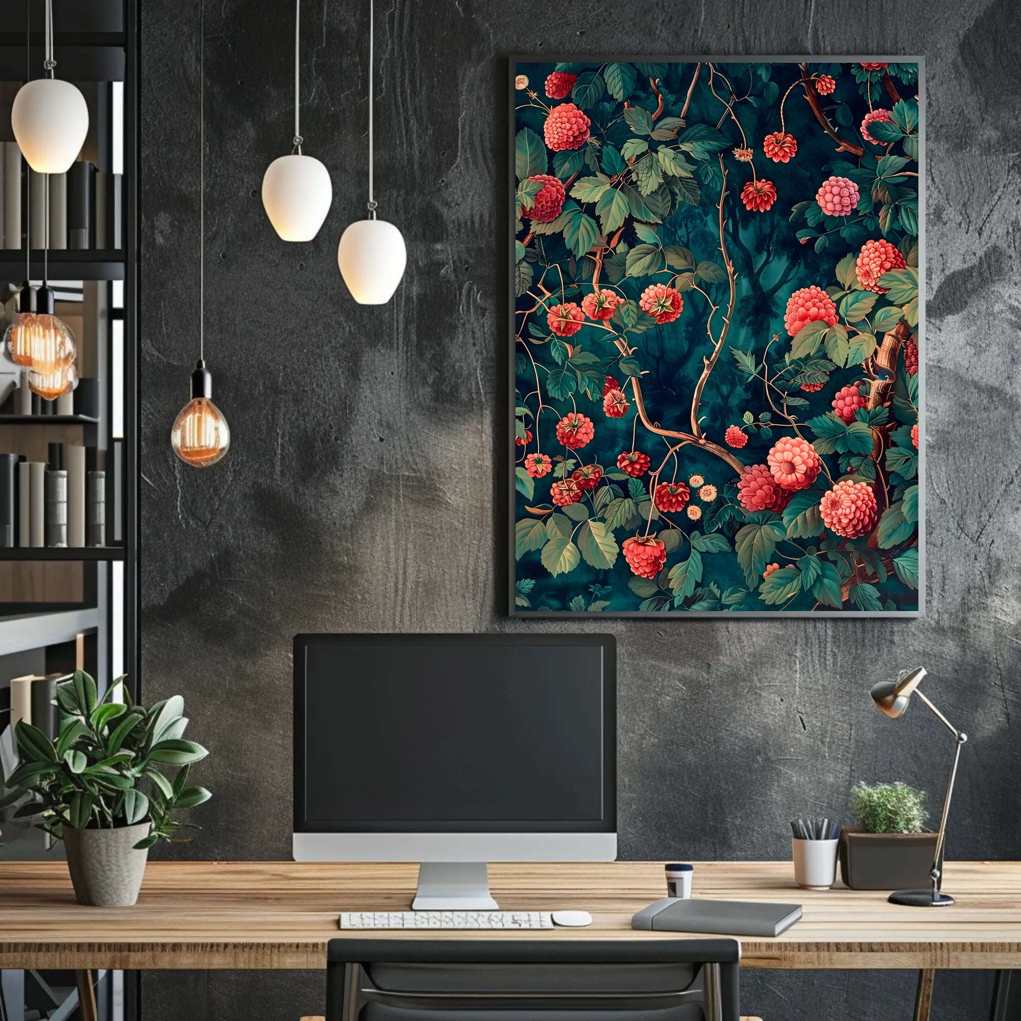 Vibrant Red Floral Scene Artistic Poster