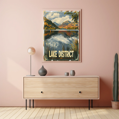 Lake District Autumn Reflection Mountain Scene Travel Poster