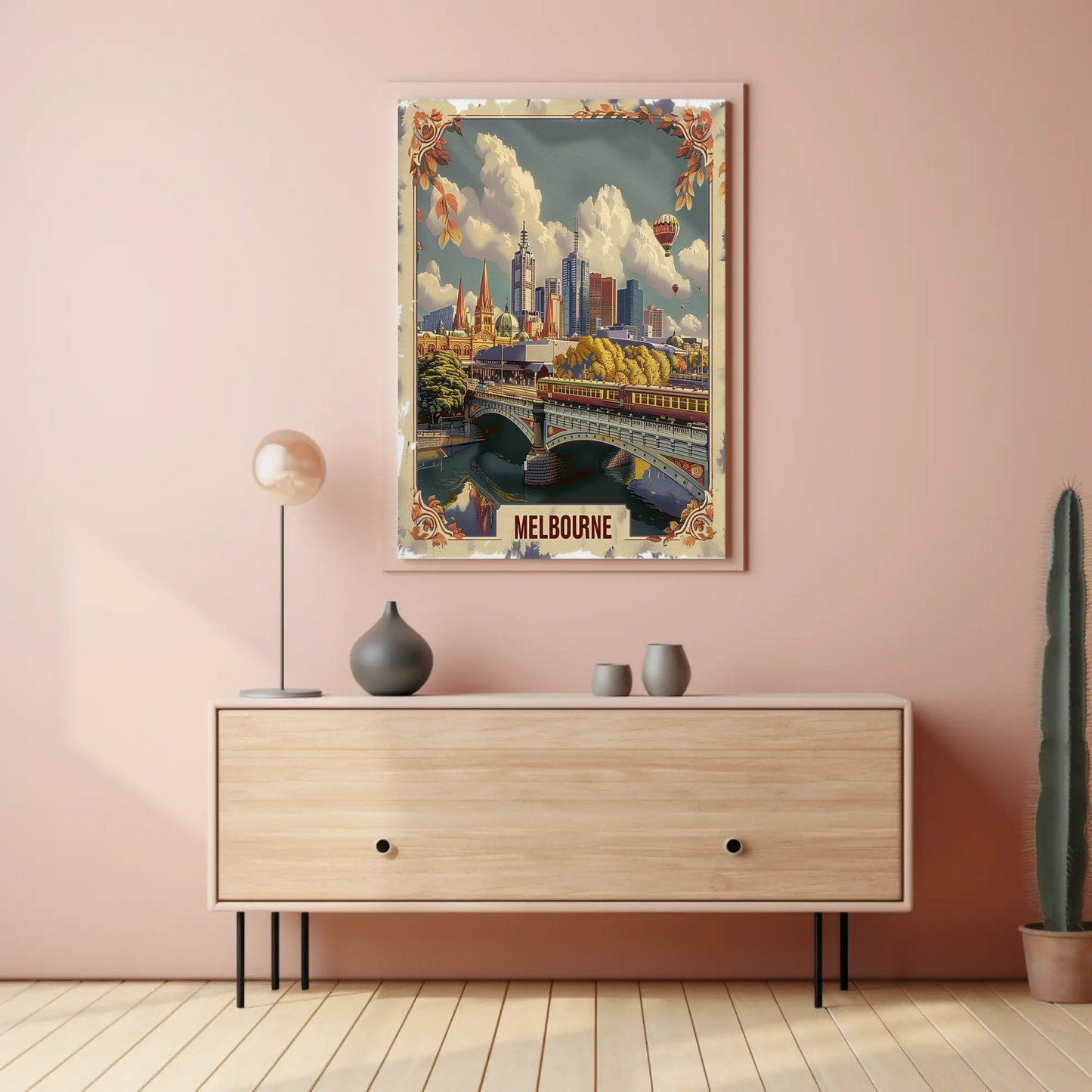 Melbourne Cityscape River Bridge Travel Poster