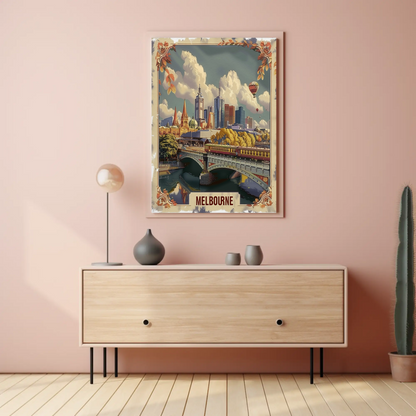 Melbourne Cityscape River Bridge Travel Poster