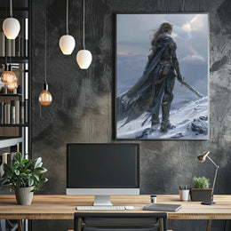 Epic Warrior in Snowy Mountains Fantasy or Mythology Poster PosterGoat