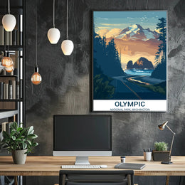 Olympic National Park travel poster with vintage-modern blend