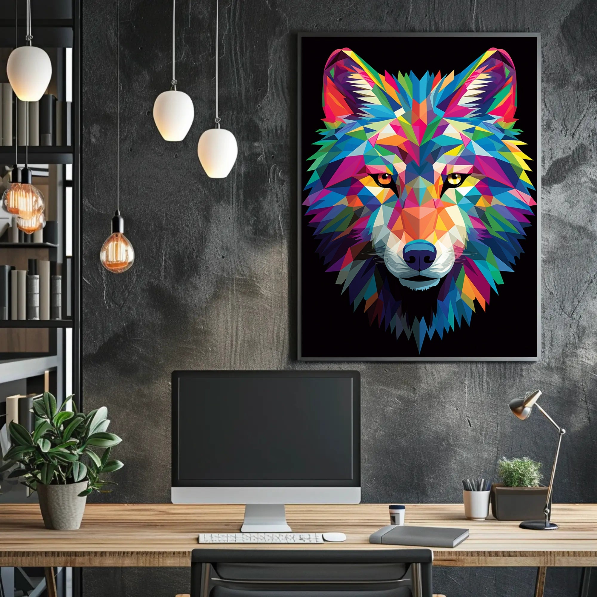 Vibrant Geometric Wolf Poster PosterGoat