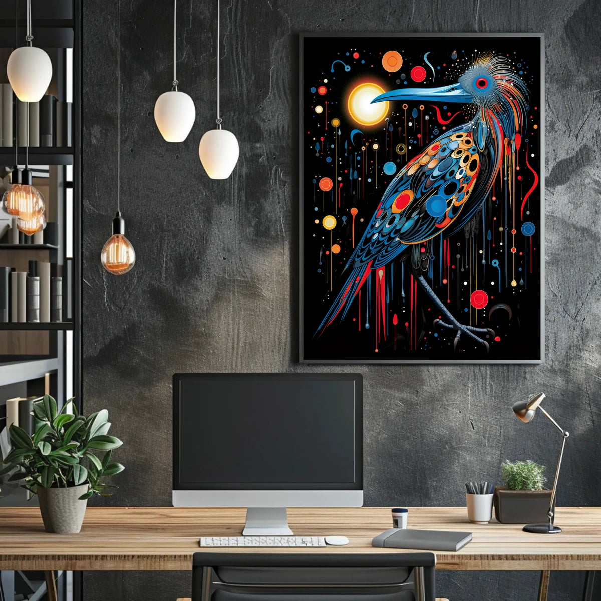 Vibrant Cosmic Bird in Abstract Artistic Poster
