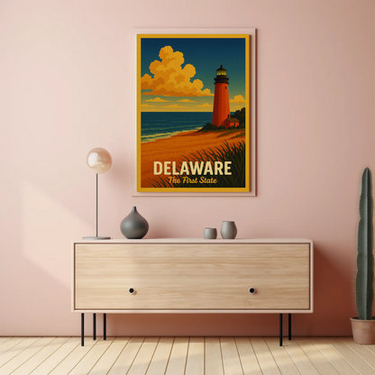 Delaware First State Coastal Lighthouse Travel Poster