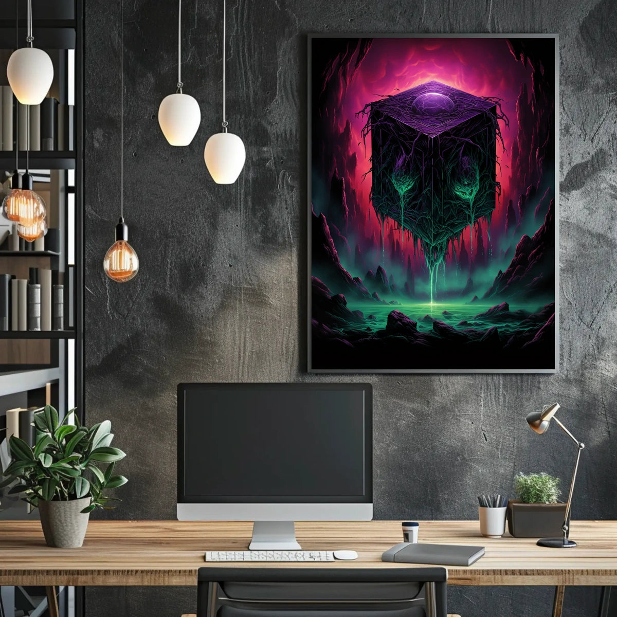 Mystical Cube In A Surreal Landscape Poster