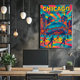 Chicago City Winter Heart Of The City Scene Poster