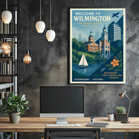 Wilmington Riverfront Charm in Vintage Urban Cityscape Poster PosterGoat