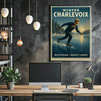 Vintage Winter Charlevoix Scene in Michigan Travel Poster