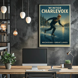 Vintage Winter Charlevoix Scene in Michigan Travel Poster