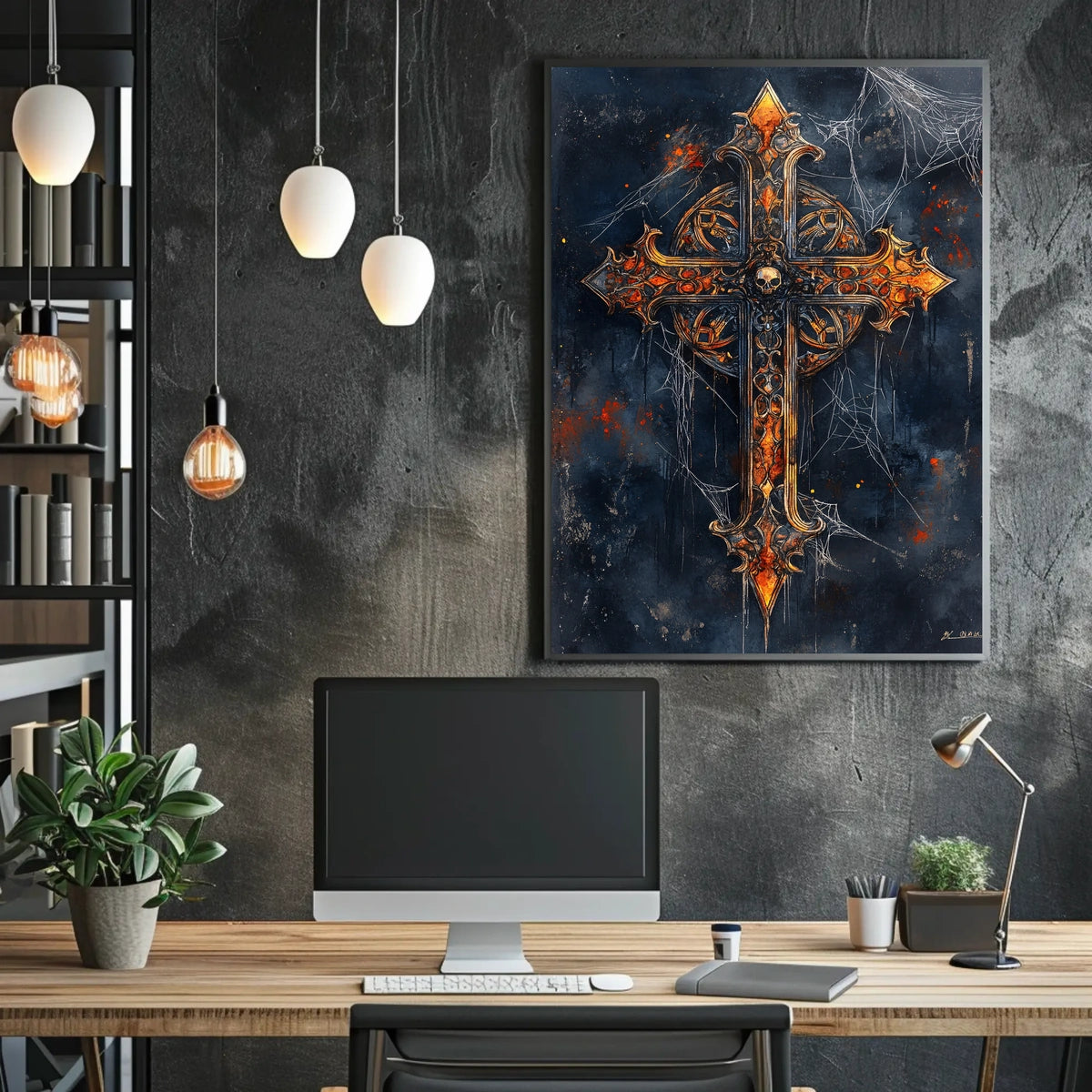 Gothic Skull Cross Art Print Poster