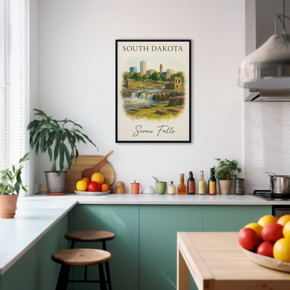 Sioux Falls South Dakota City Waterfall Vintage Travel Poster