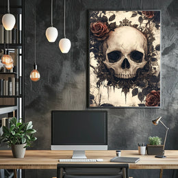 Gothic Skull with Roses Artwork Poster Poster