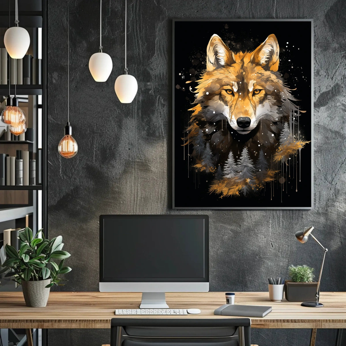 Stylized Wilderness Wolf Depiction Artistic Animal Poster