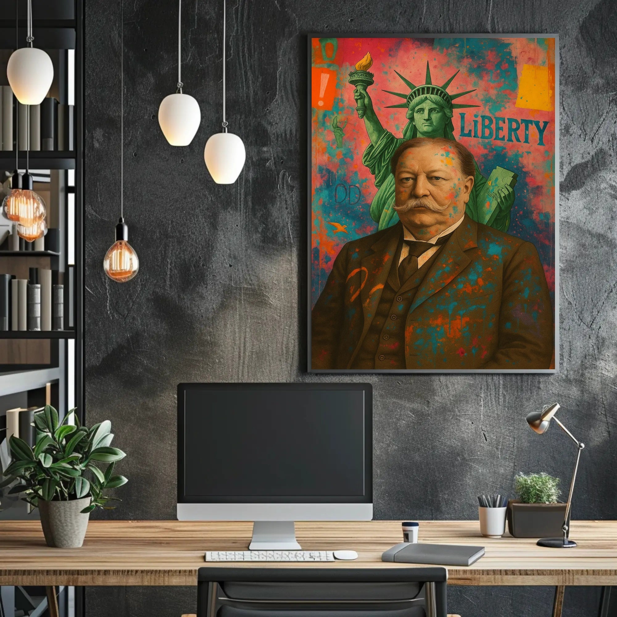 Liberty Meets Modern Chaos: Artistic or Pop Culture Poster