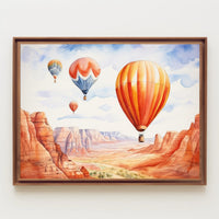 Hot Air Balloons Over Canyon Landscape Poster