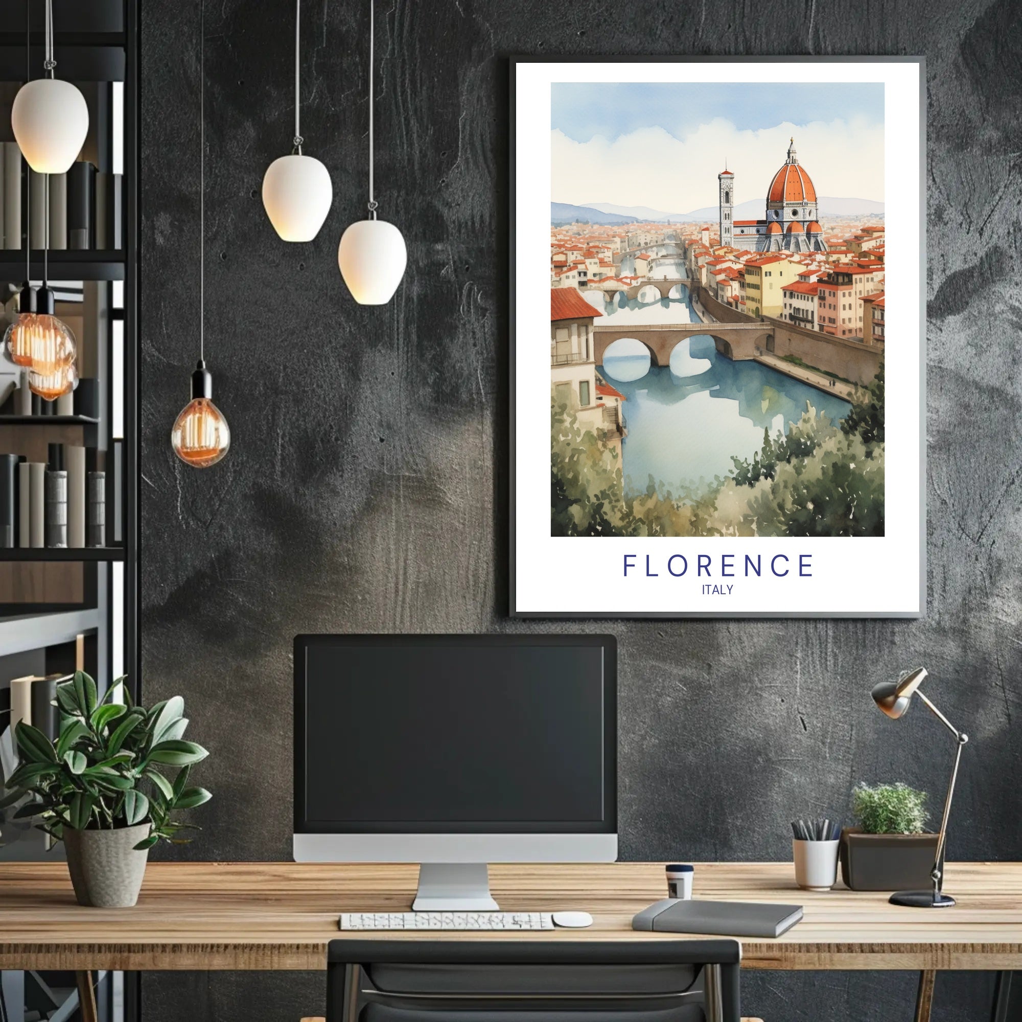 Florence Duomo and Arno River Watercolor Travel Poster PosterGoat