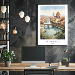 Florence Duomo and Arno River Watercolor Travel Poster PosterGoat
