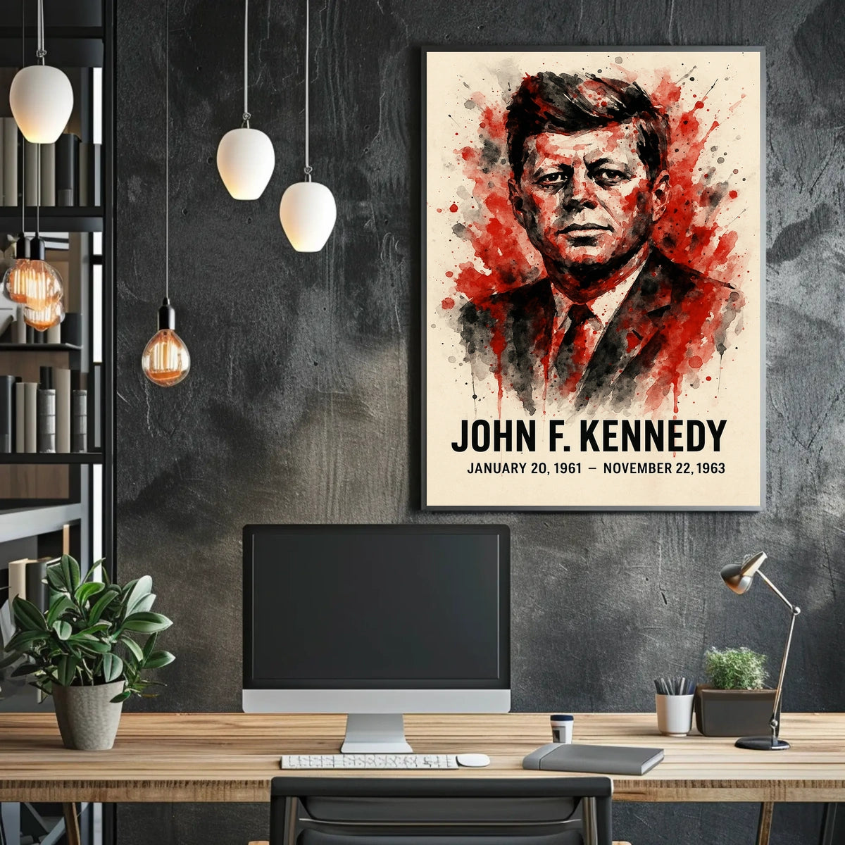 Iconic JFK Tribute Vintage Presidency Portrait Patriotic Realism Wall Art Poster
