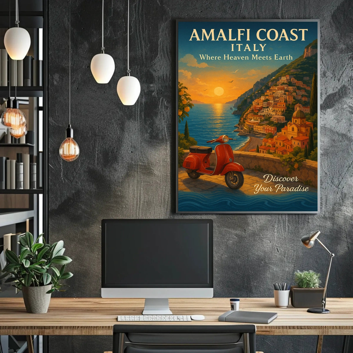 Amalfi Coast Sunset Vintage Travel Poster Art