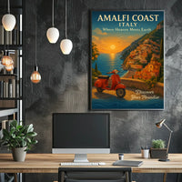Amalfi Coast Sunset Vintage Travel Poster Art