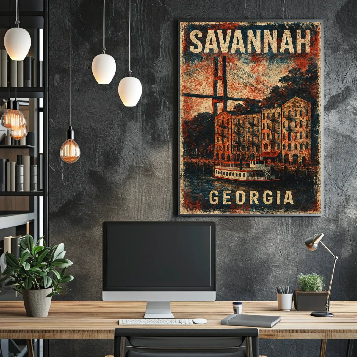 Savannah Riverboat Vintage Travel Heritage Art Deco Poster