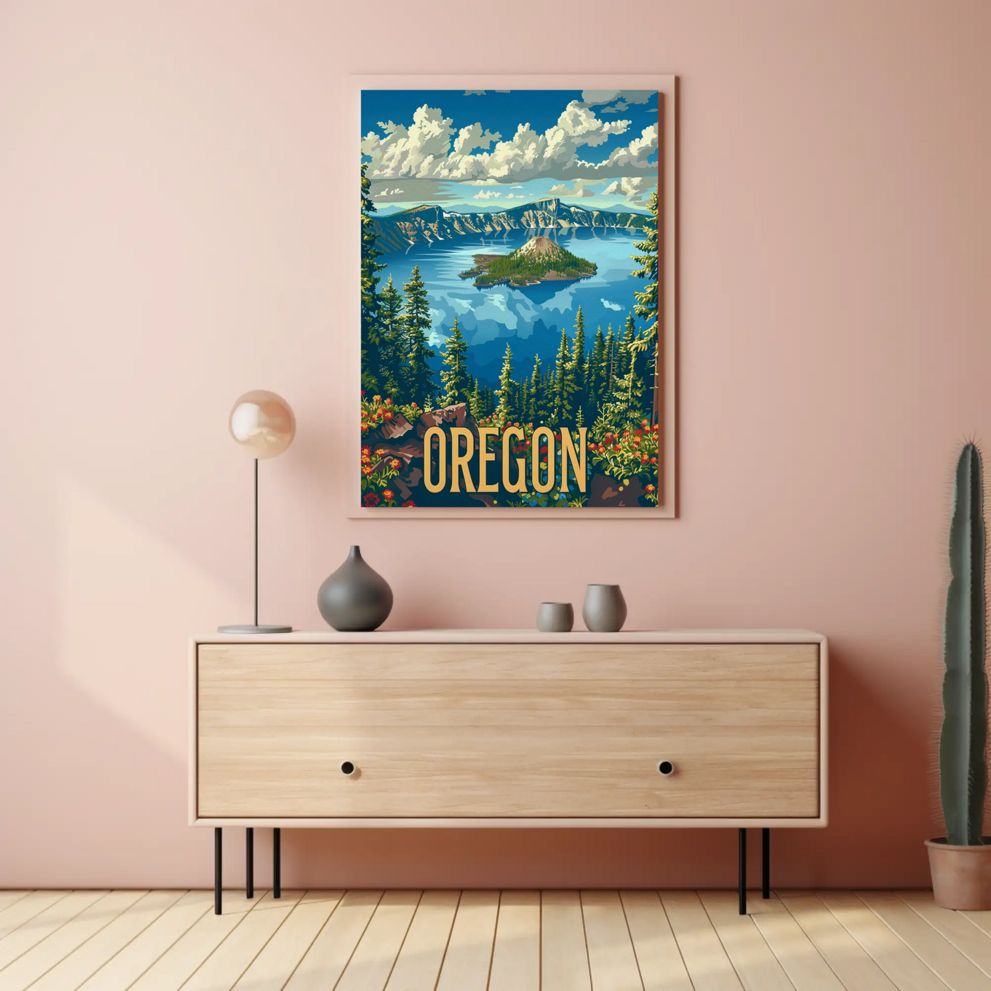 Crater Lake Sunset Reflection Travel Poster