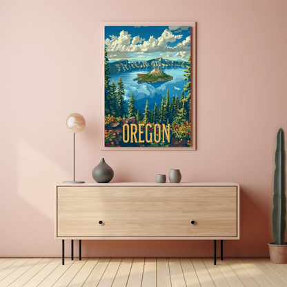 Crater Lake Sunset Reflection Travel Poster