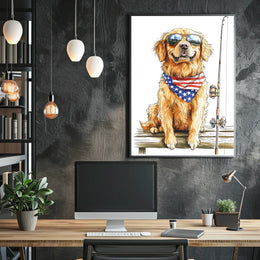 Golden Retriever Fishing With Sunglasses Bandana Poster
