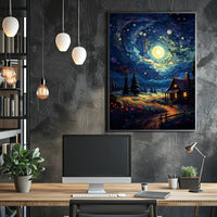 Starry Night Cottage Poster