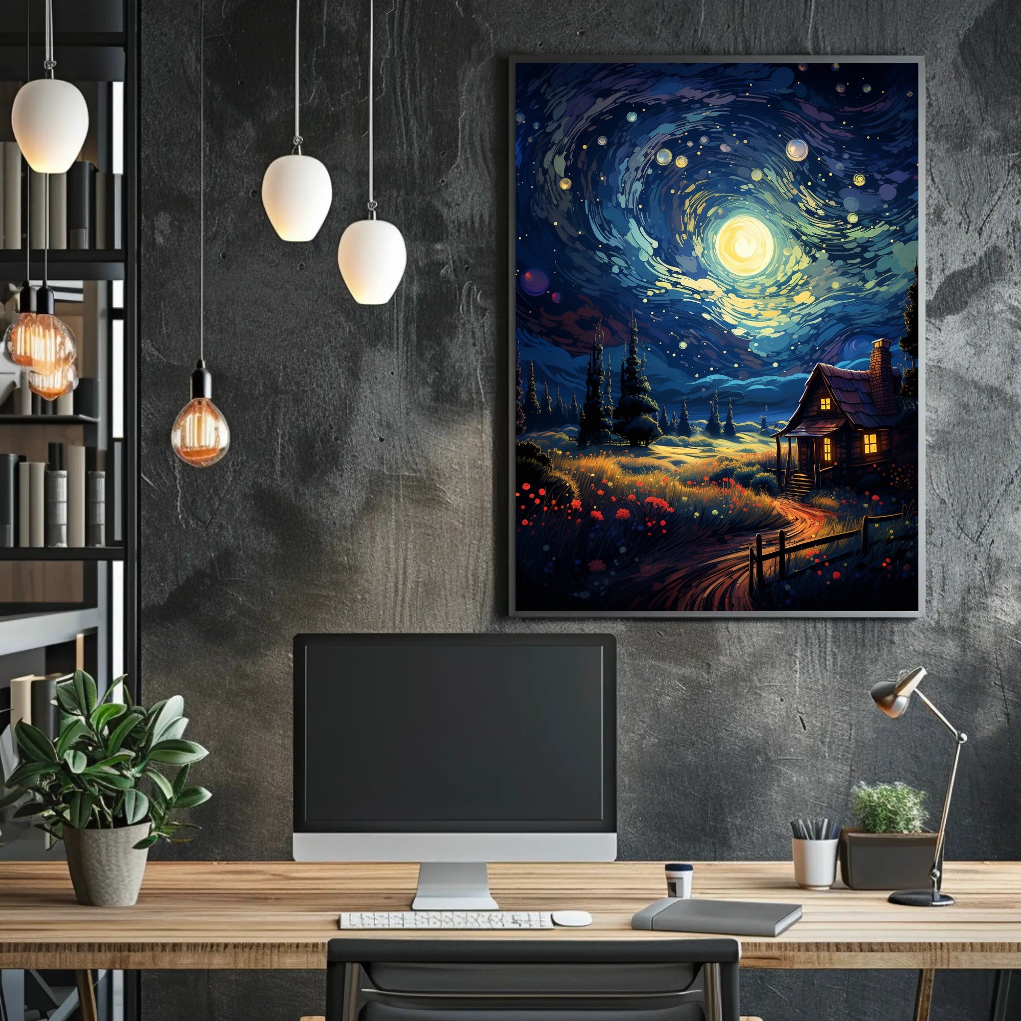 Starry Night Cottage Poster