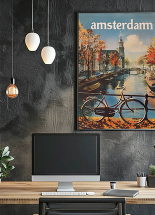 Autumn Amsterdam Canal Vintage Travel Poster