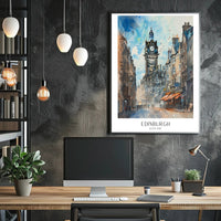 Edinburgh Cityscape Watercolor Art Vibrant Urban Cityscape Poster PosterGoat