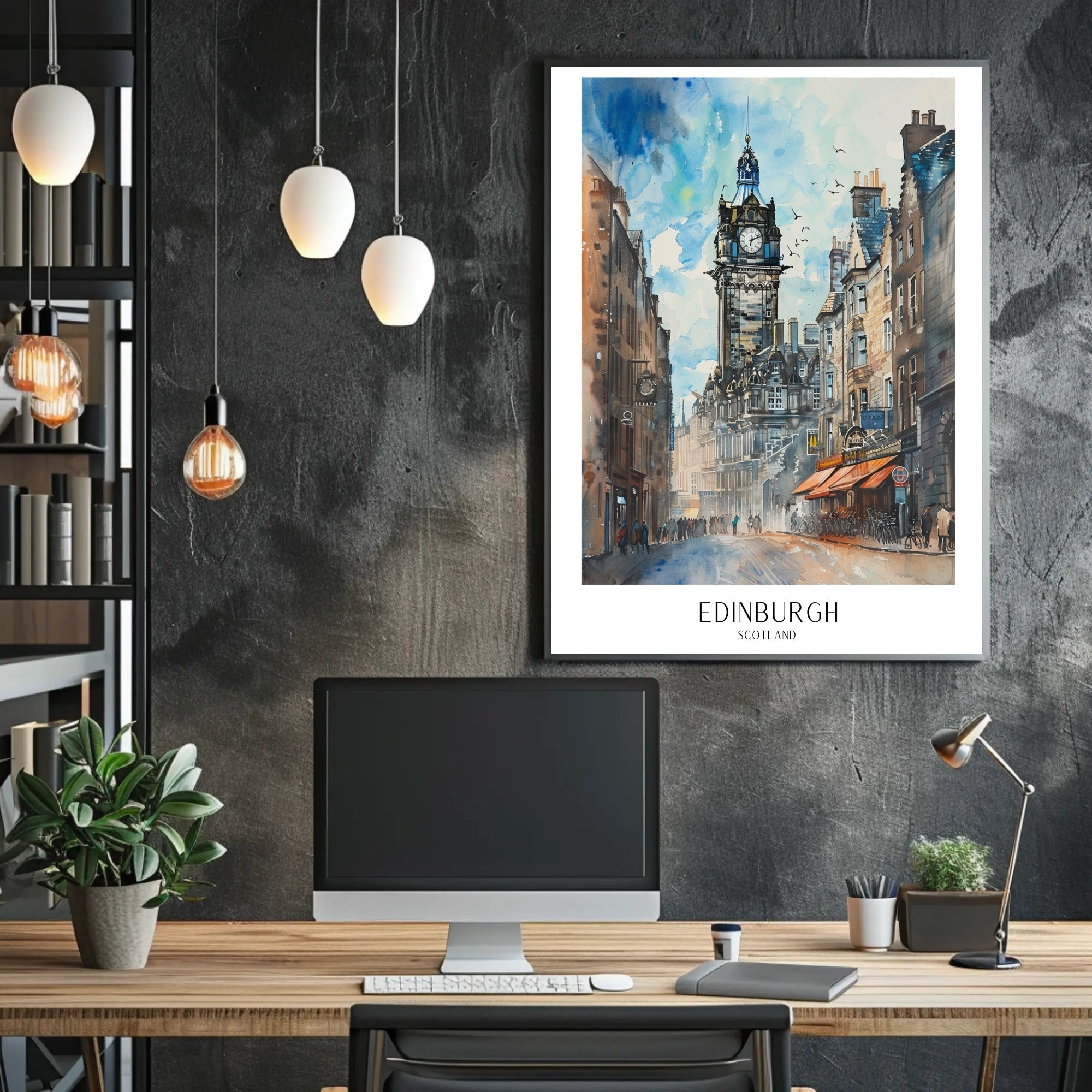 Edinburgh Cityscape Watercolor Art Vibrant Urban Cityscape Poster PosterGoat