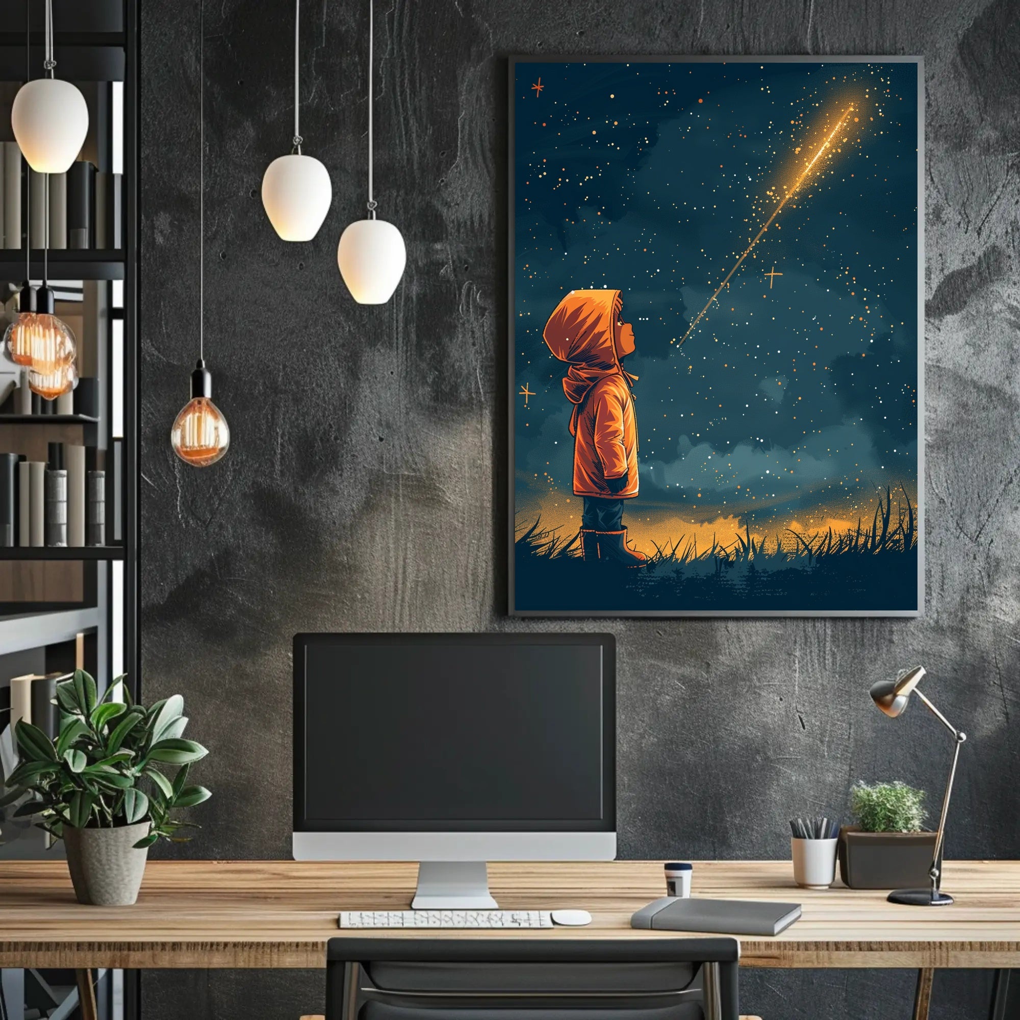 Dreamy Child Gazes at Stars Space or Astronomy Poster PosterGoat
