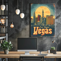 Las Vegas Skyline Poster: Vibrant Travel Art Décor Travel Poster