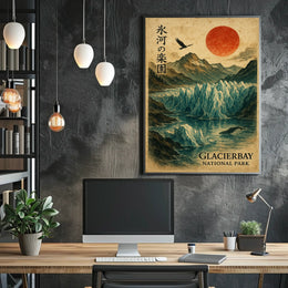 Glacier Bay National Park Vintage Glaciers Red Sun Poster