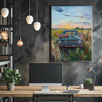 Vintage Pickup Truck Abstract Art On Canvas Fine Poster