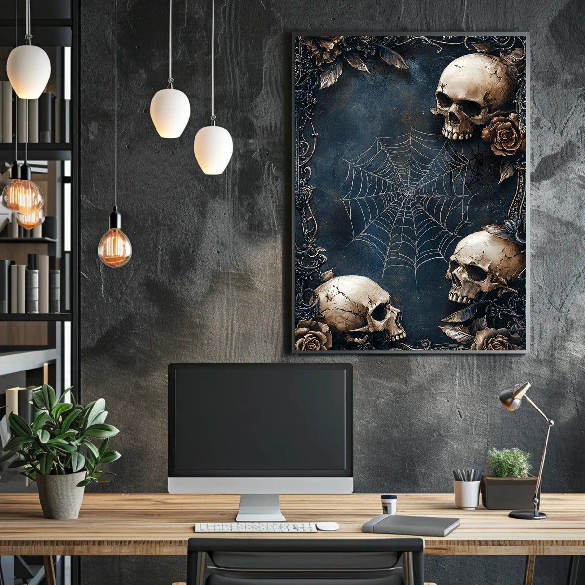 Gothic Skulls and Roses Art Print Poster
