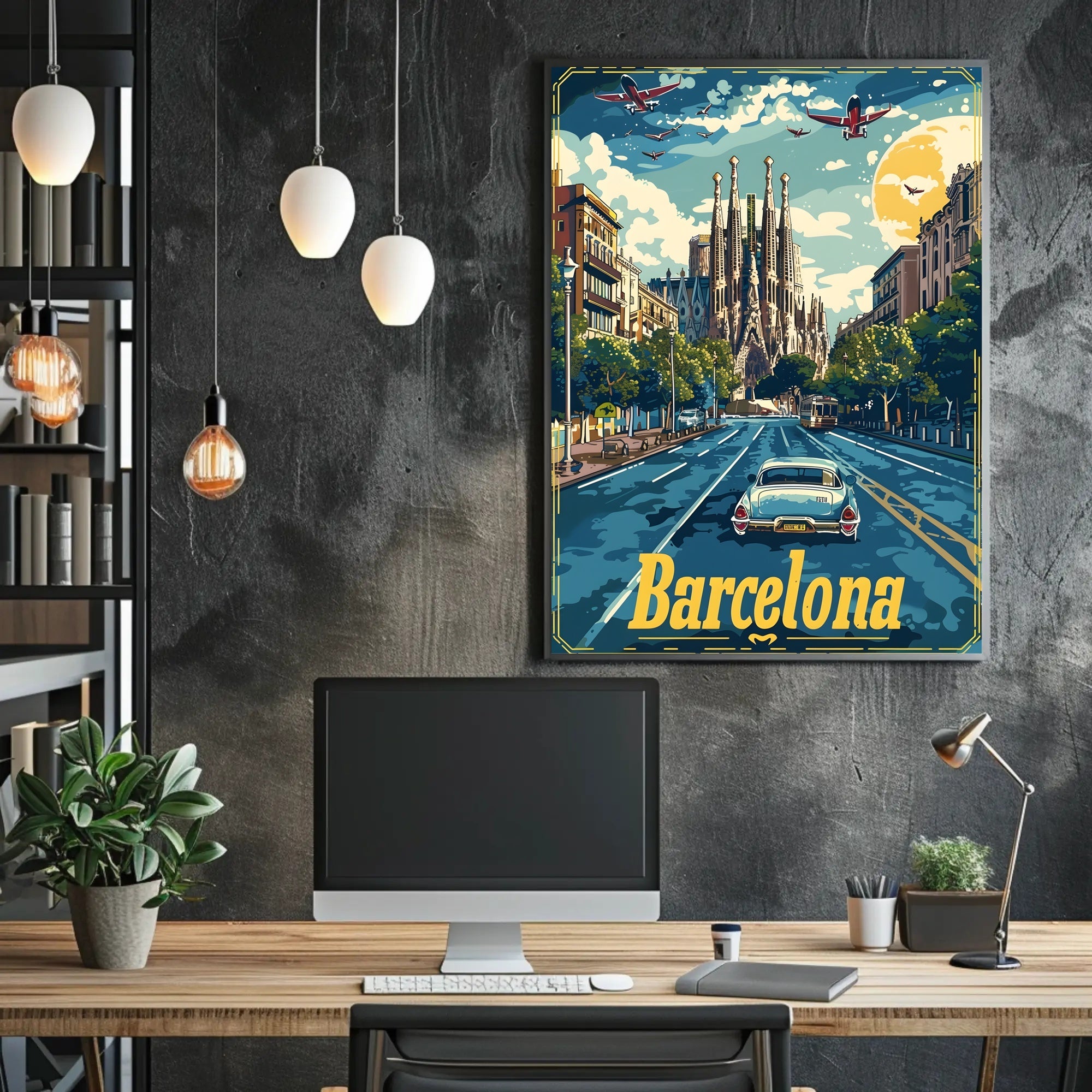 Barcelona Retro Travel Poster
