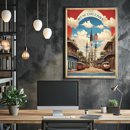 New Orleans Iconic Cathedral and Street Scene Poster