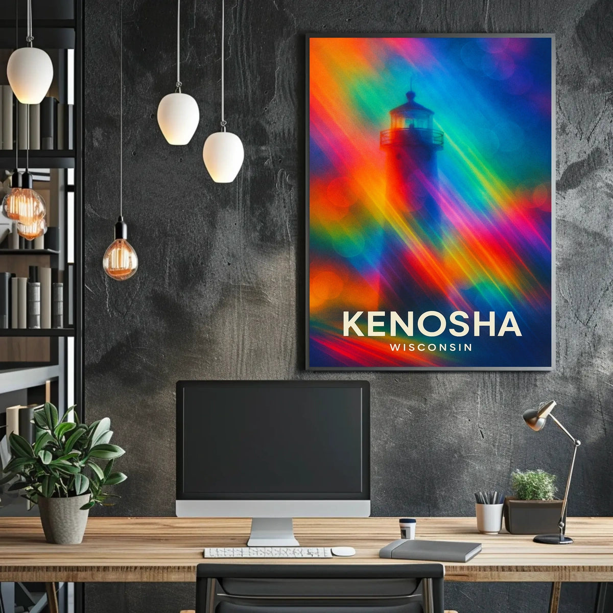 Lighthouse Dreamscape: Vibrant Kenosha Abstract Art Poster