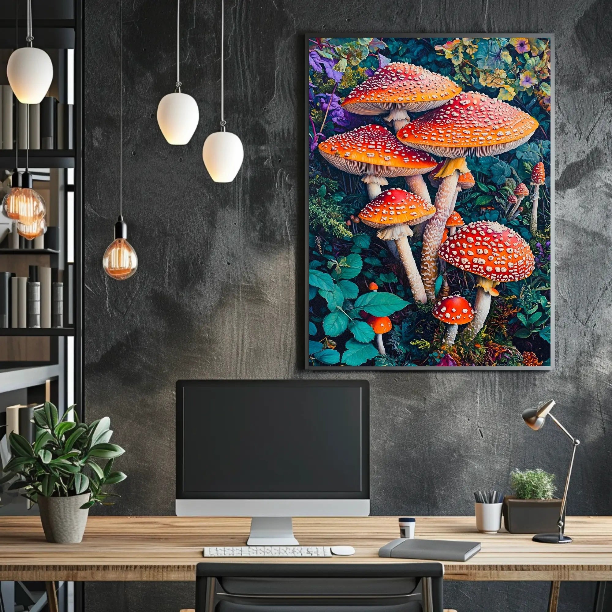 Vibrant Mushroom Illustration Enchanting Fantasy or Mythology Poster