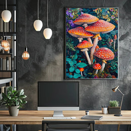Vibrant Mushroom Illustration Enchanting Fantasy or Mythology Poster