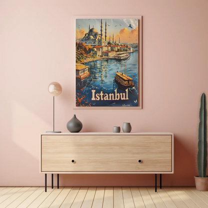 Istanbul Bosphorus and Blue Mosque Travel Poster