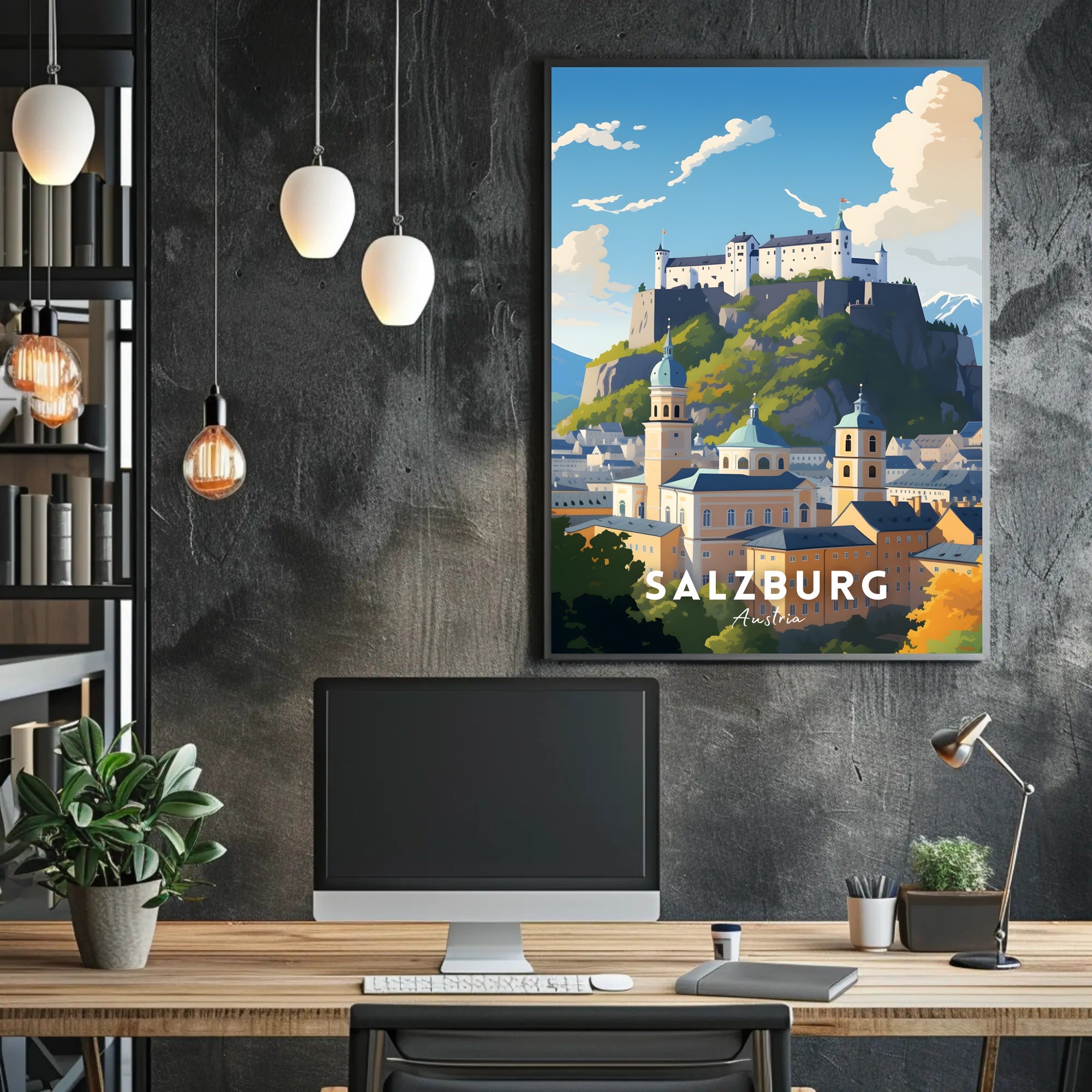 Salzburg Fortress Scenic Print Travel Poster