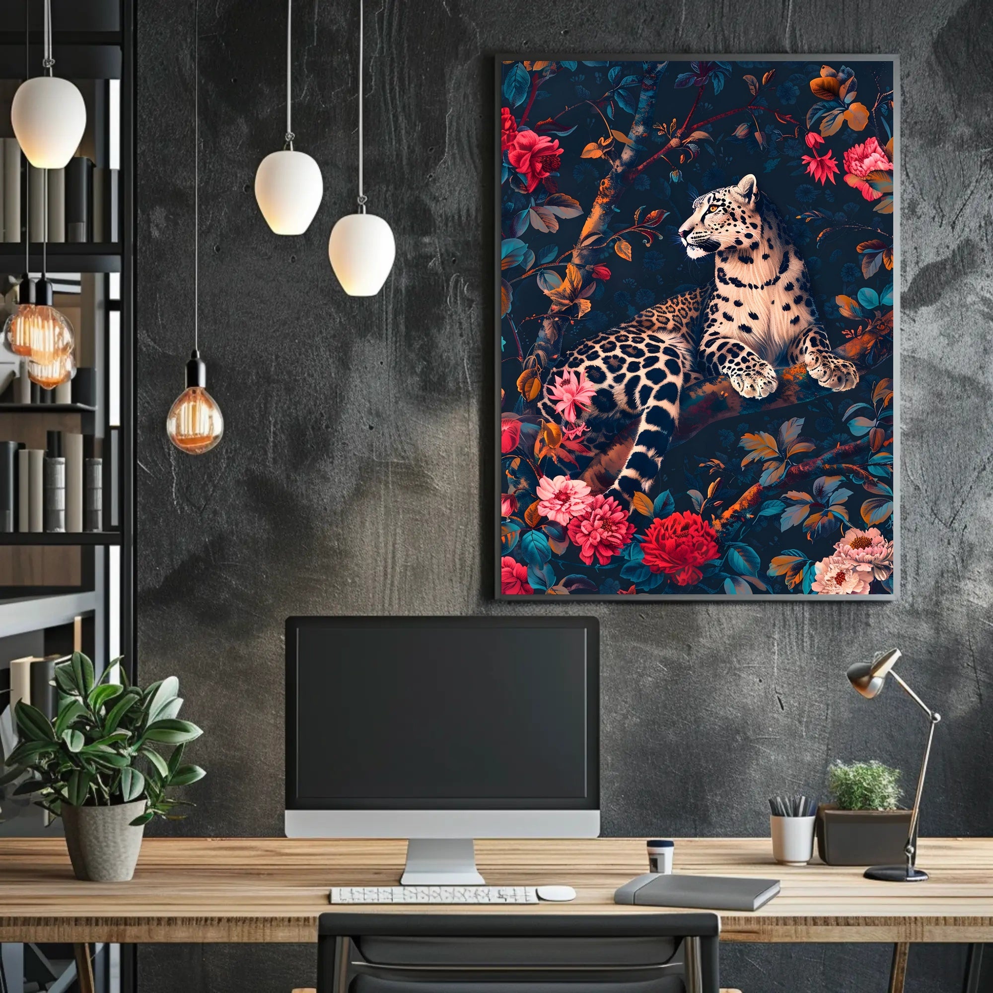 Majestic Leopard in Bloom Wall Art Print